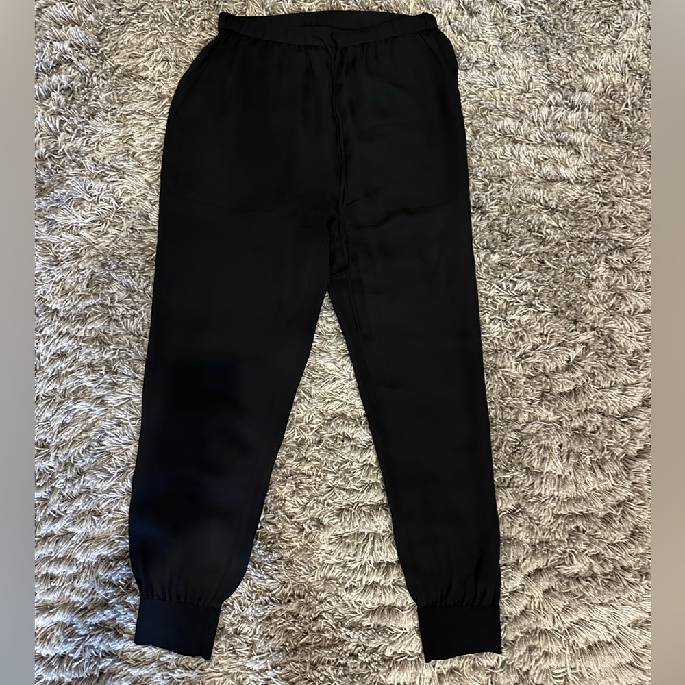 Theory Black Silk Jogger Drawstring Elastic Ankle - image 1